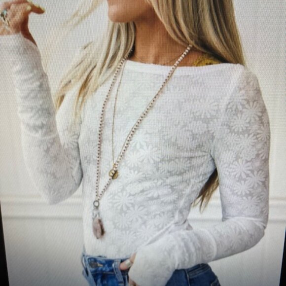 Three Bird Nest Floral Luxe Bodysuit, White, New, Size Large - Picture 9 of 9